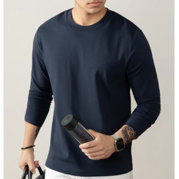 【高端天然竹纤维】SILKBAM竹纤维5A抗菌纯白长袖T恤男打底衫内搭 黑色 M